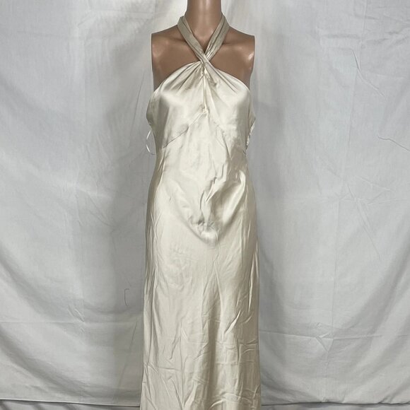NEW ANTHROPOLOGIE X BHLDN Selma Halter Neck Satin Maxi Dress |Size S| Champagne - Picture 1 of 9